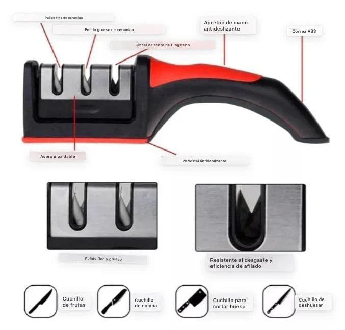 Afilador de cuchillos y tijeras 3 en 1 ? ¡Cuchillo y Pelapapa de Regalo